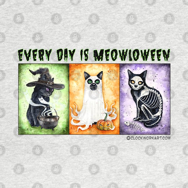 Every Day is Meowloween (Green) by Clockwork Art